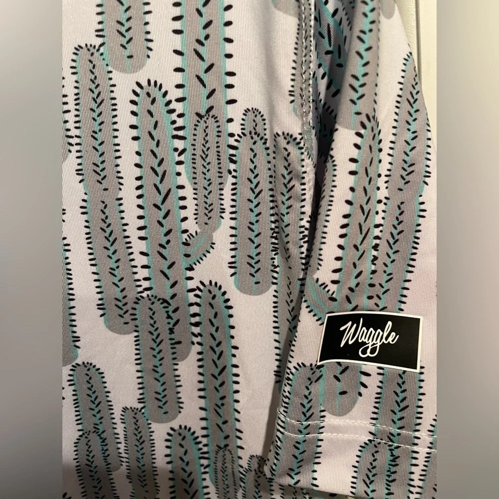 Waggle Mens Gray Cactus Print Polo Golf Shirt L - Picture 3 of 4